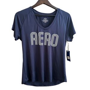 Aeropostale Blue Fitted V-Neck Short Sleeve Athletic Tee Gym Running Yoga Sz XL